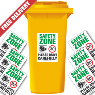Safety Zone 30 mph Speed Reduction Wheelie Bin Stickers